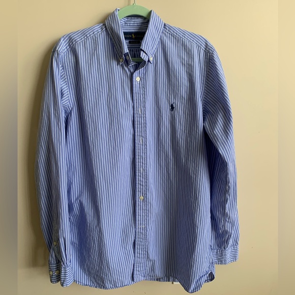 Blue with White Stripes Classic Fit Long Sleeve Button Down Shirt - Picture 1 of 7